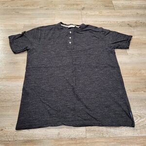 ROWM Henley Buttoned Crew Neck Tee Shirt Charcoal Grey Men's Size Medium